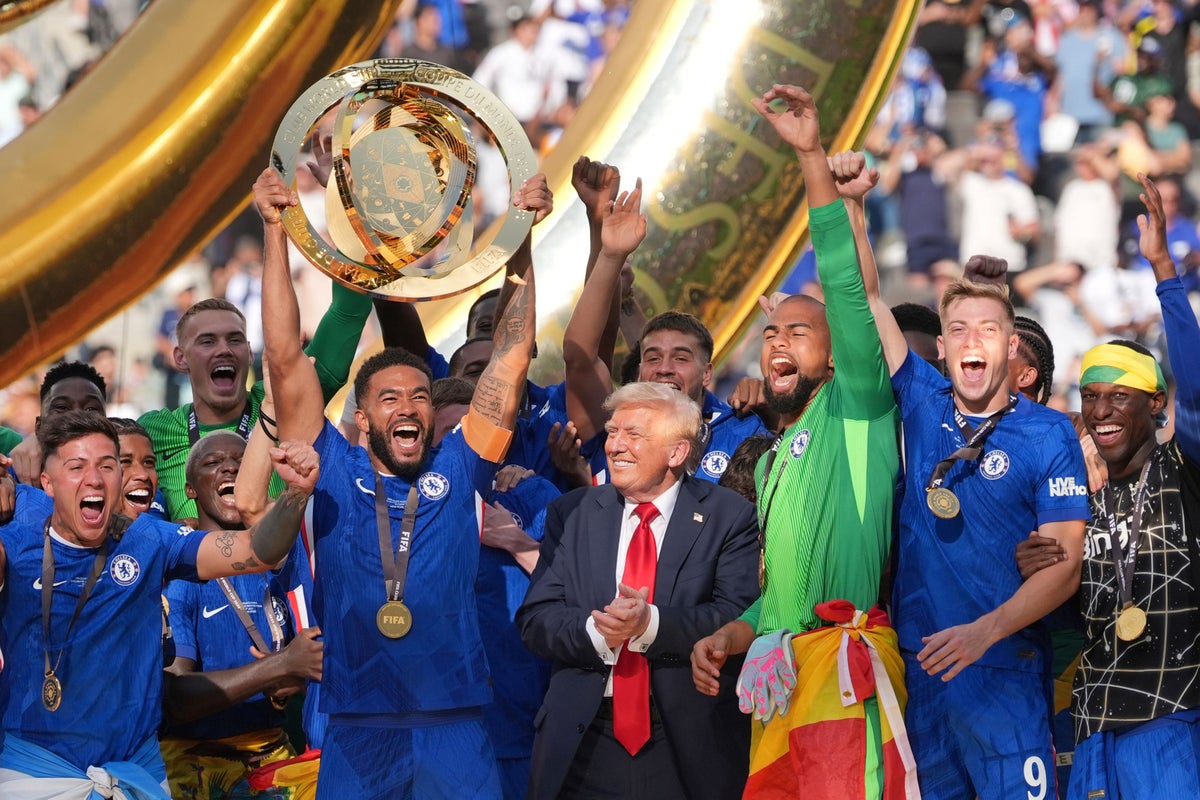 Donald Trump joins Chelsea on stage as they celebrate their Club World Cup win