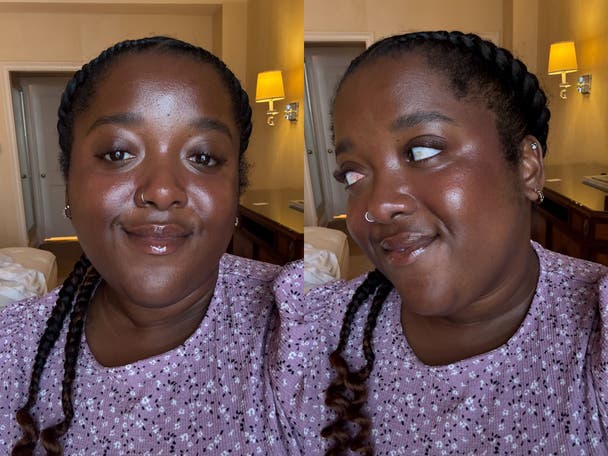 Vanese testing the Summer Fridays blush butter balm in toasted terracotta