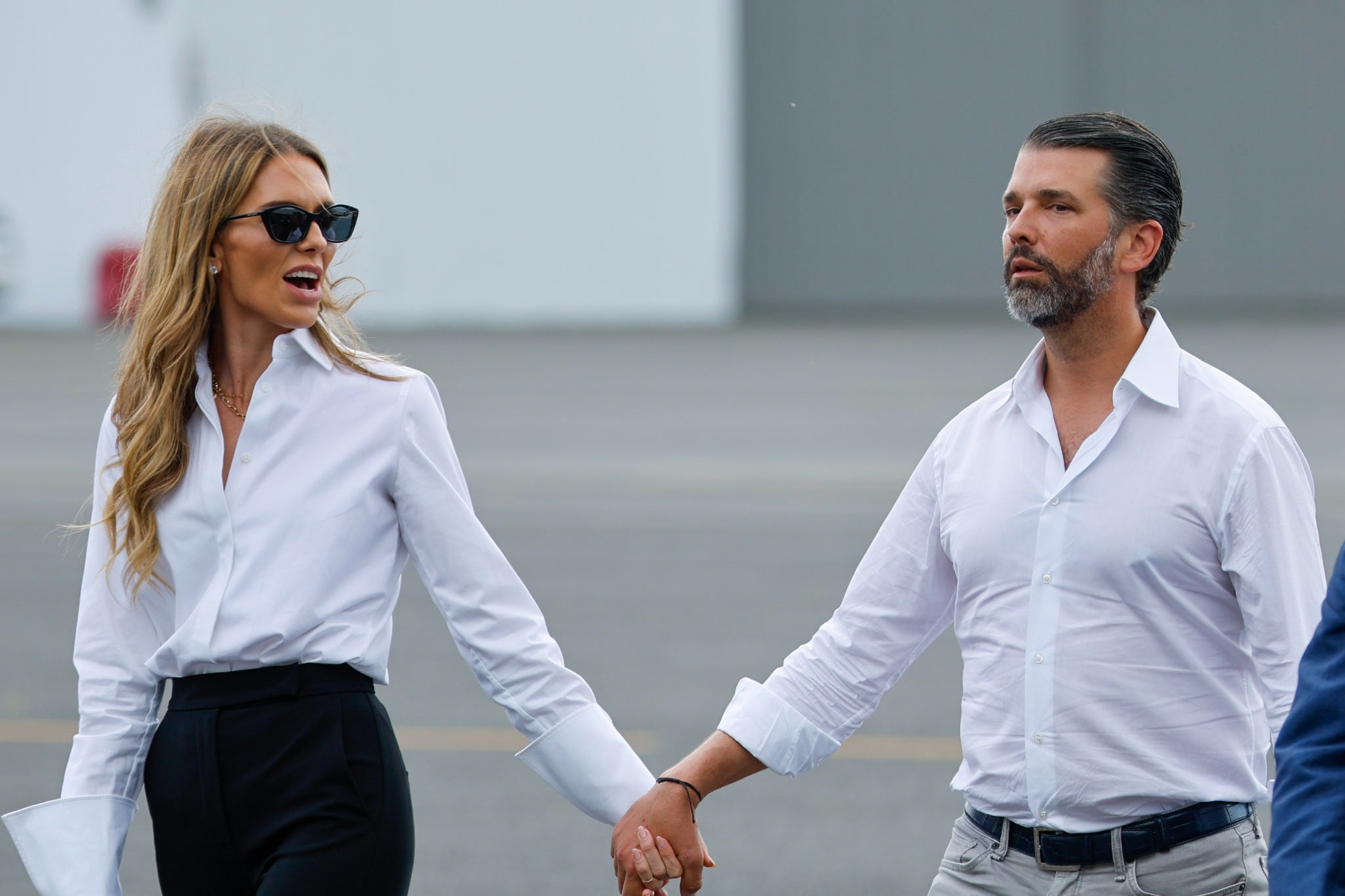 The couple wore matching white button-up shirts to attend the FIFA World Cup Final at MetLife Stadium