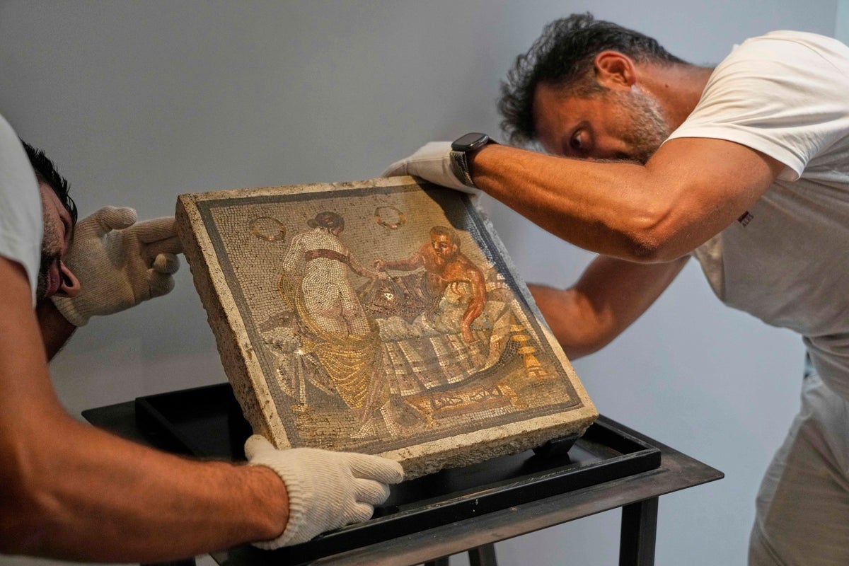 Roman era mosaic panel with erotic theme that was stolen during World War II returns to Pompeii