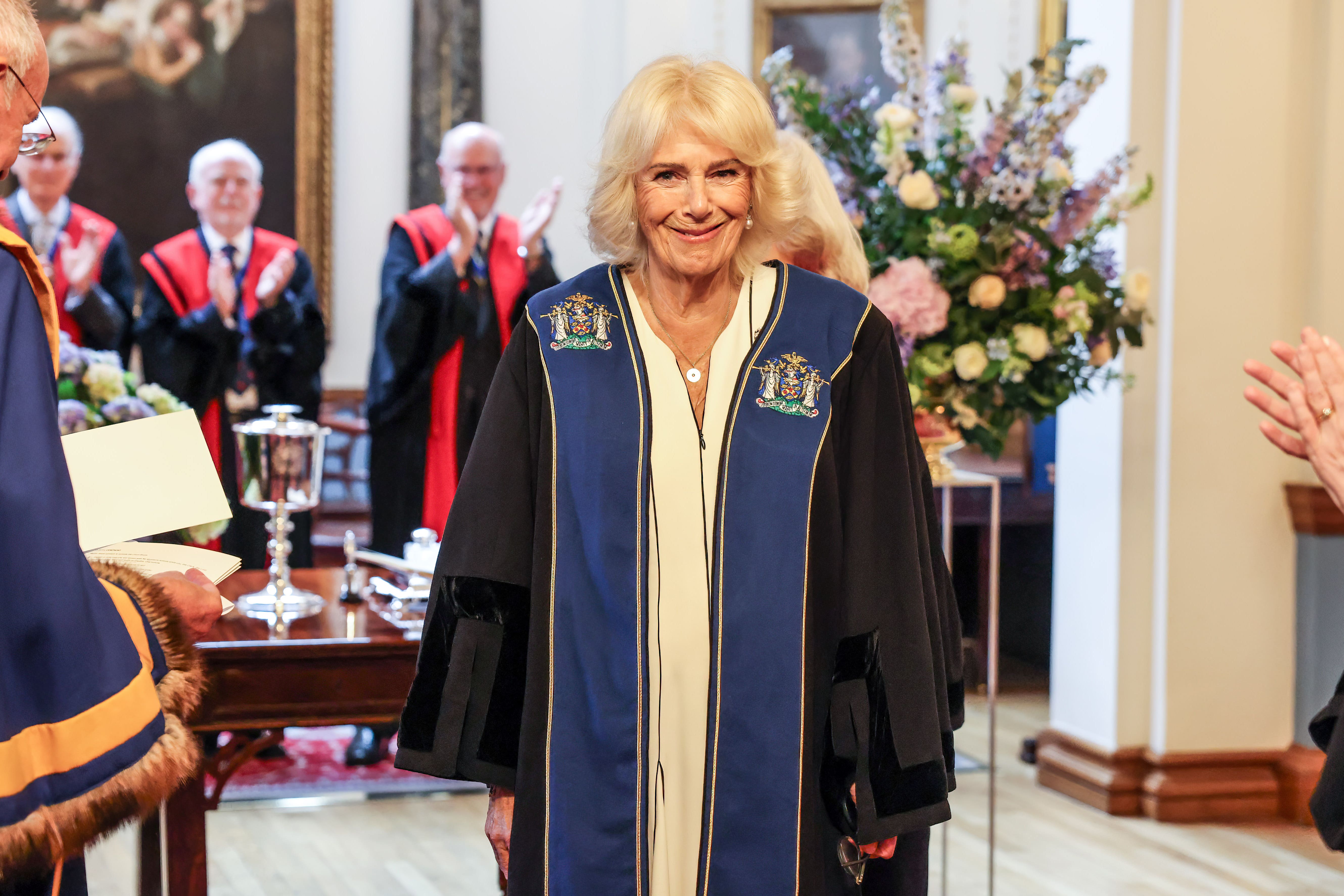 <p>Queen Camilla is installed as an honorary freeman and liveryman of the Worshipful Company of Stationers and Newspaper Makers, at Stationers’ Hall, London, in recognition of her service to literacy (Richard Pohle/The Times/PA)</p>