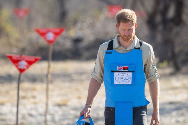 The Duke of Sussex during a 2019 visit to a minefield in Dirico, Angola (Dominic Lipinski/PA)