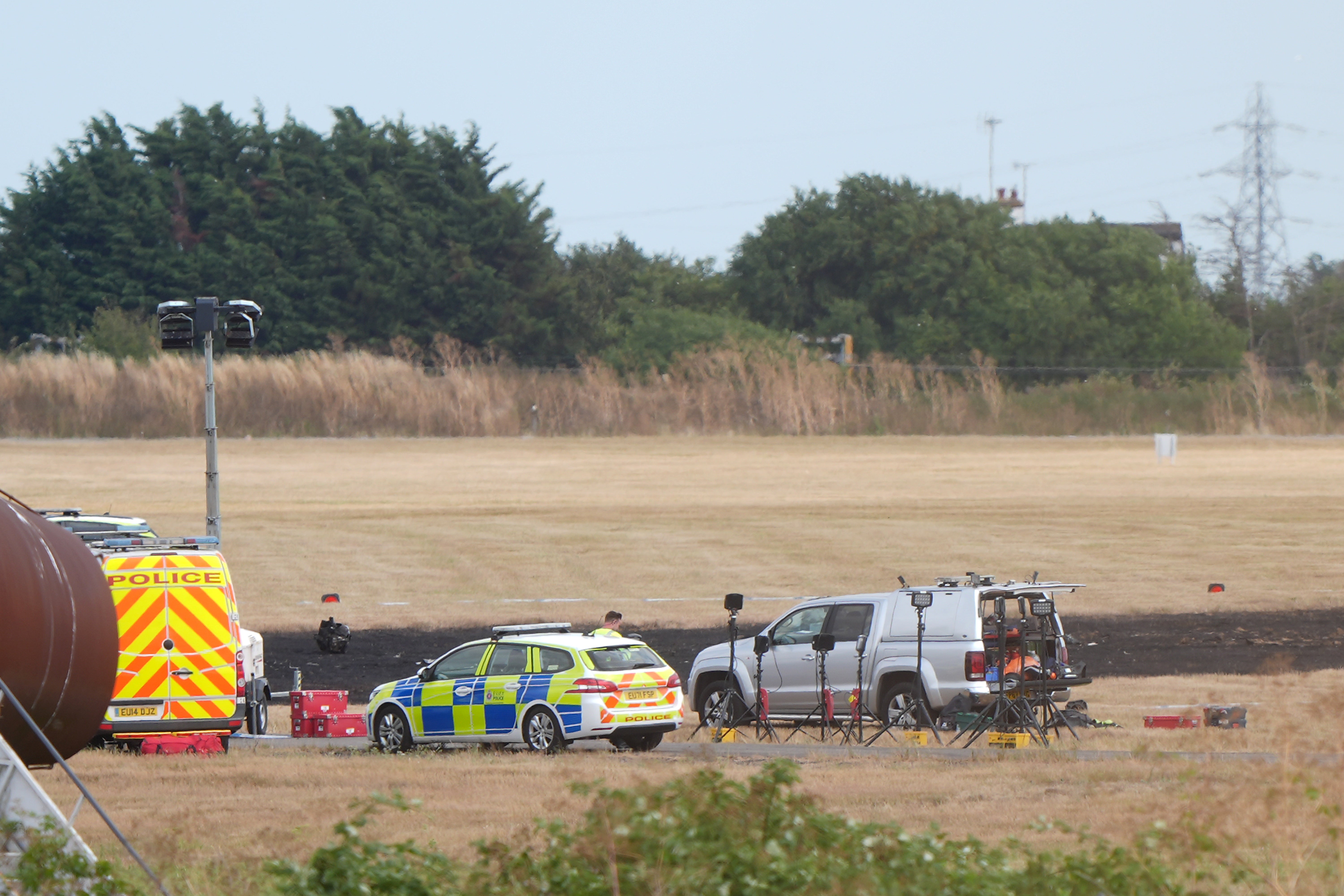 The scene at Southend Airport in Essex, where four people died when a plane crashed shortly after take off on Sunday afternoon. Picture date: Monday 14 July 2025