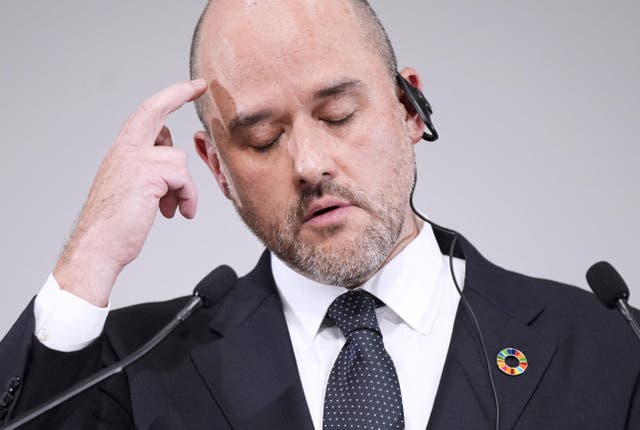 <p>Nissan's CEO Ivan Espinosa speaks to reporters during a press conference after the company said it will cease vehicle production at its Oppama plant</p>