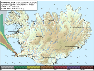 The forecast for Thursday shows wind pushing the gas cloud further west – directly over Iceland's main international airport
