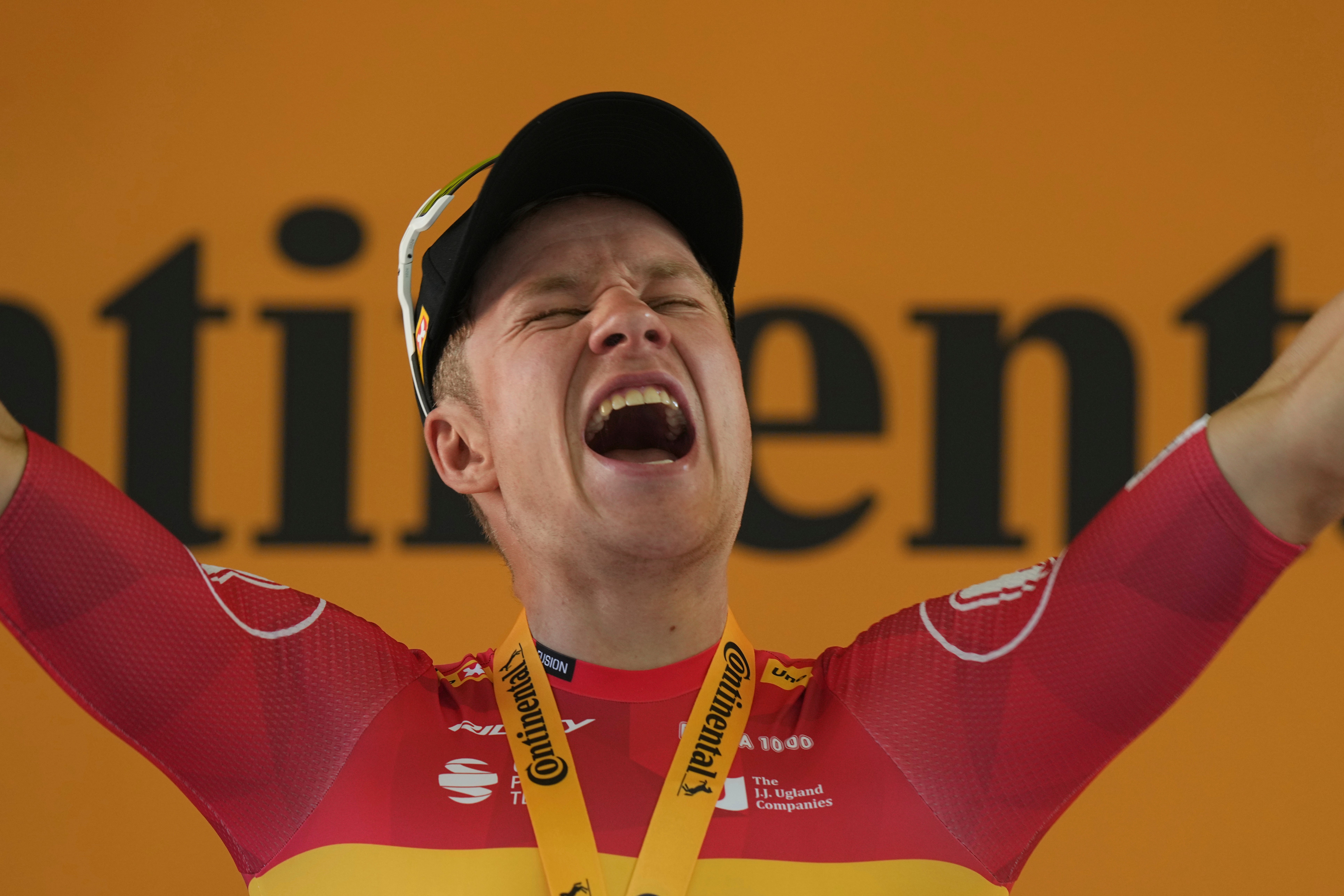Abrahamsen celebrates on the podium