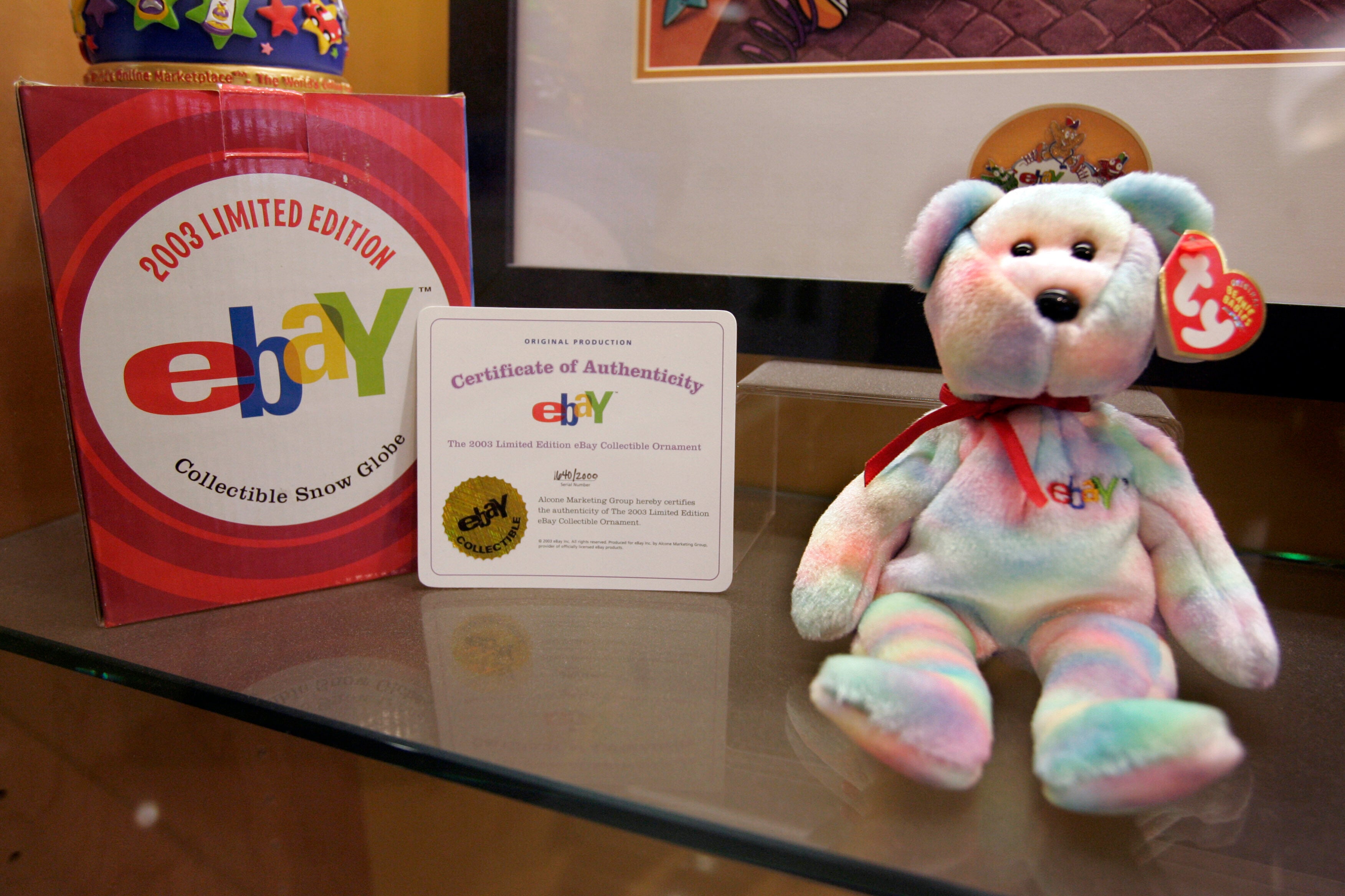 An authentic Beanie Baby is seen on display at eBay's San Jose, Calif. headquarters on Oct. 17, 2007. (AP Photo/Paul Sakuma, file)