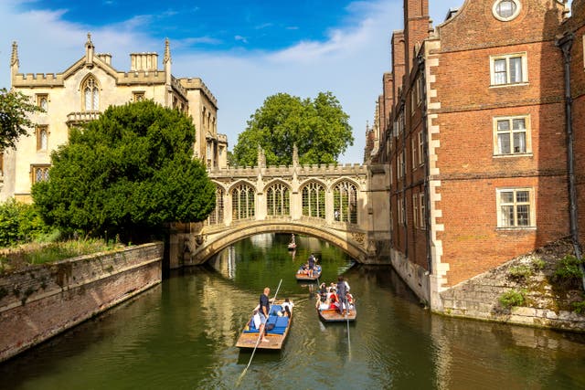 <p>People punt under the Bridge of Sighs on the River Cam</p>