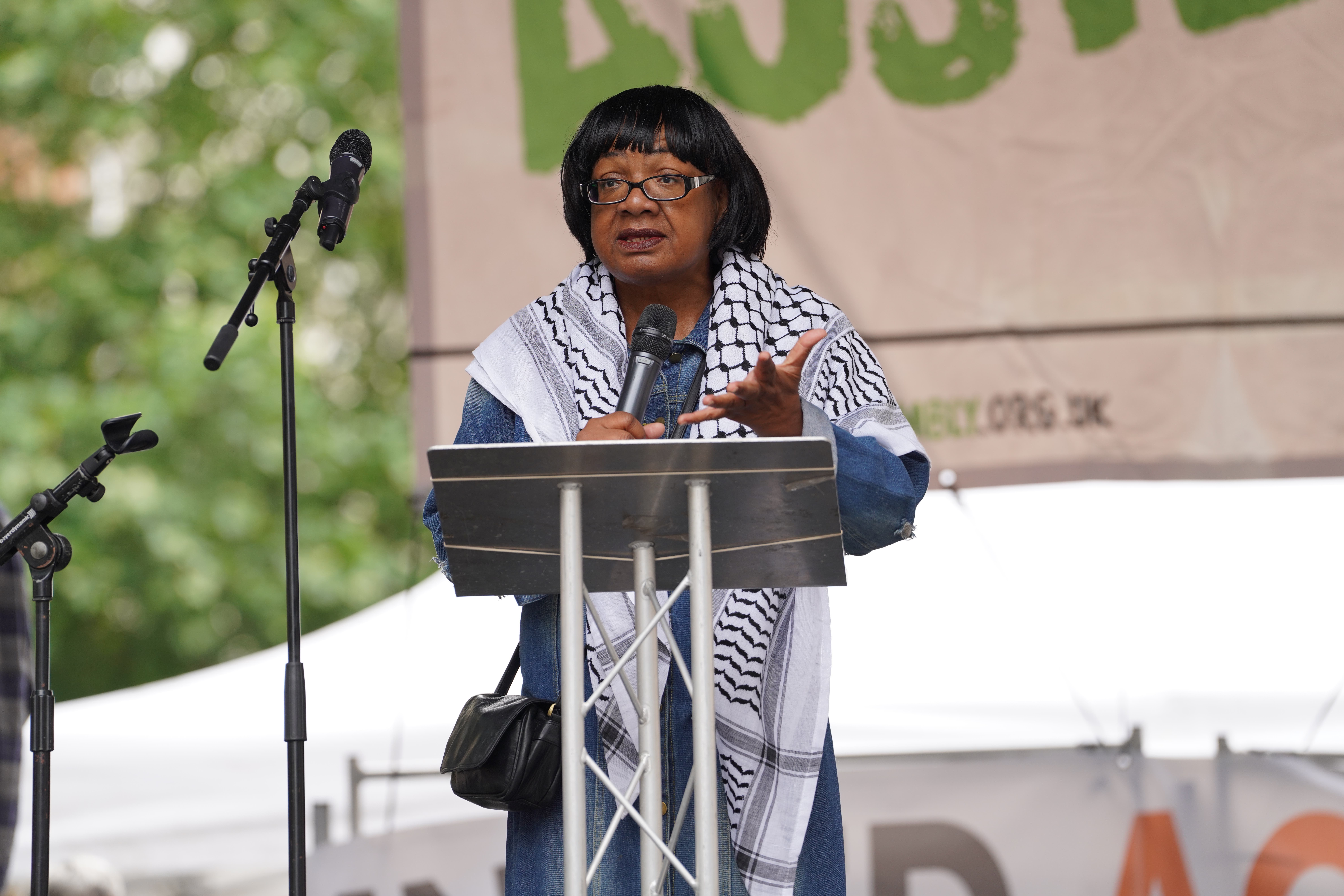 Diane Abbott speaking at the People’s Assembly Against Austerity protest in central London (PA)