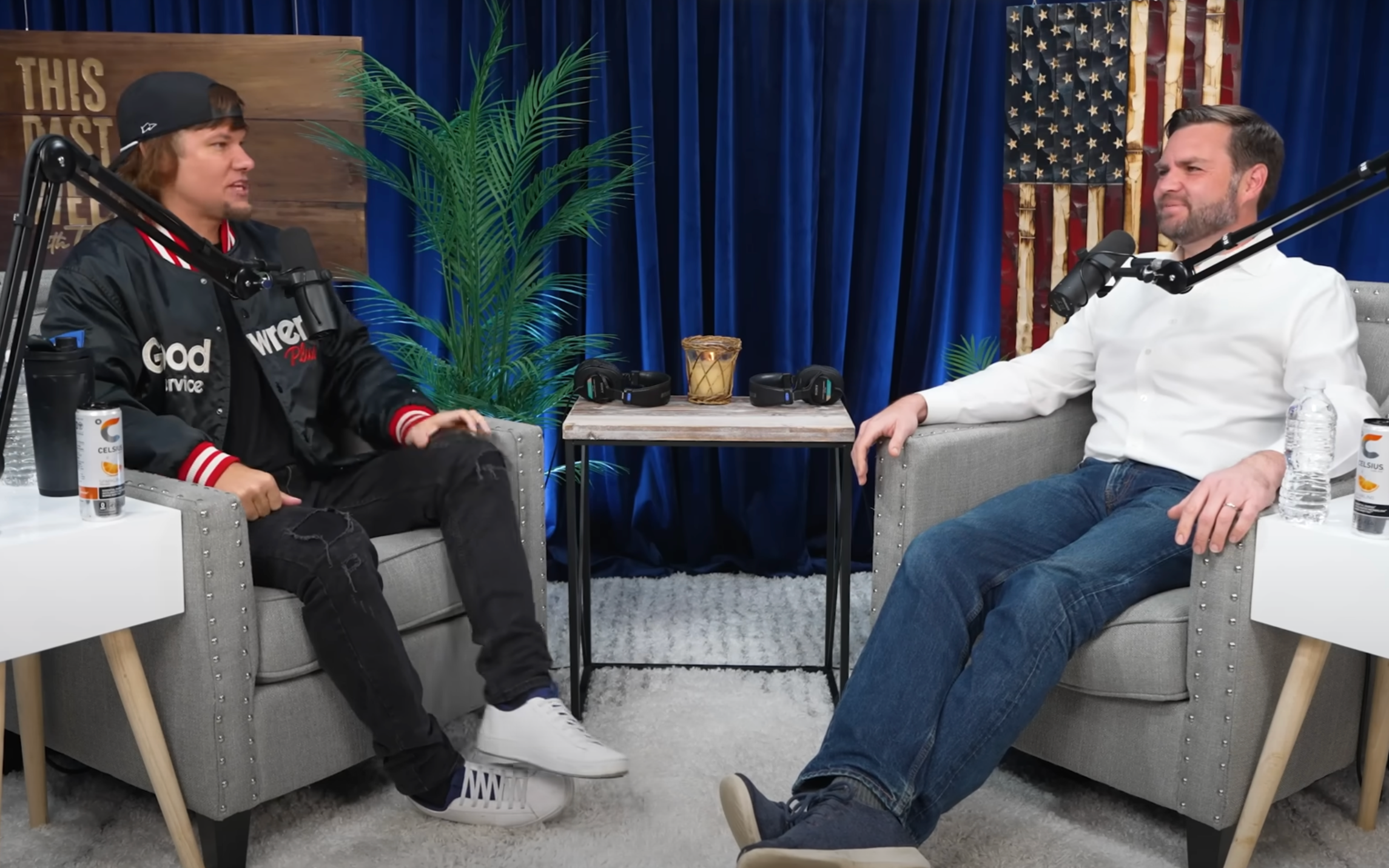 Vice President JD Vance (right) appears on Theo Von's podcast in October. At the time, Vance told Von officials need to release the Epstein Files