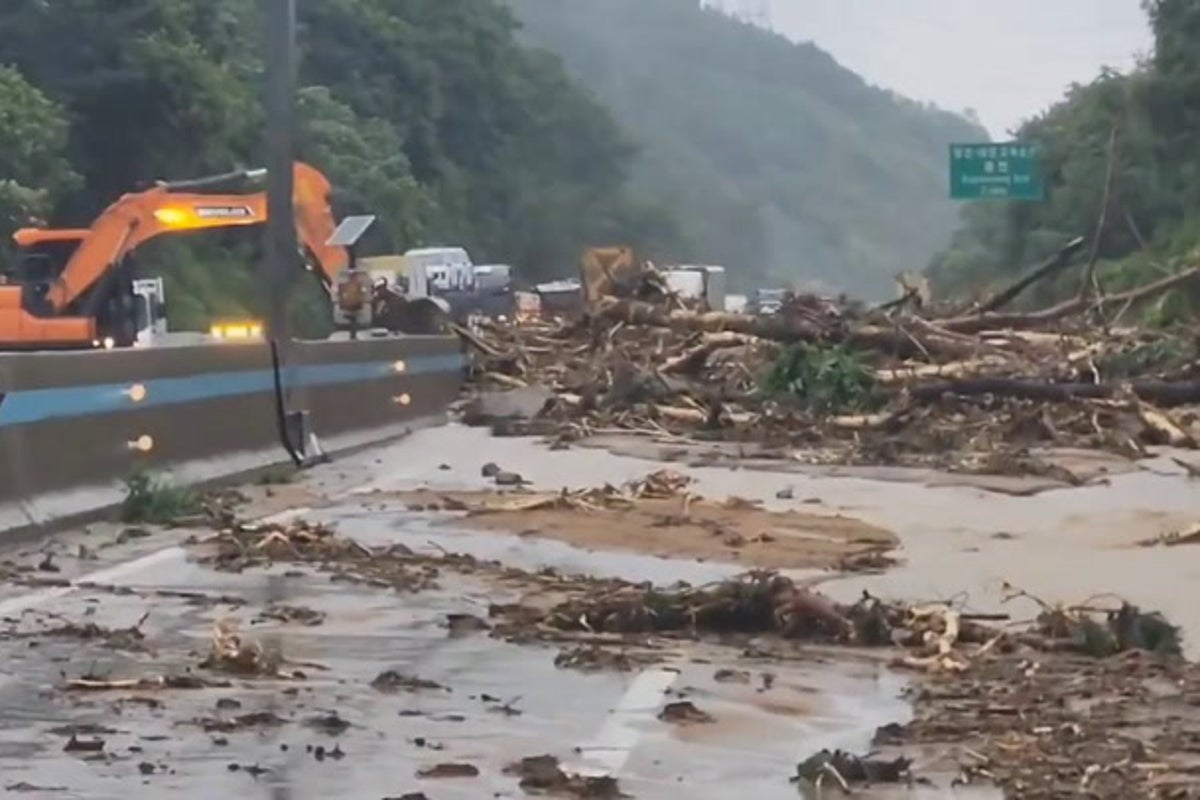Torrential rain triggers landslide on major South Korea highway