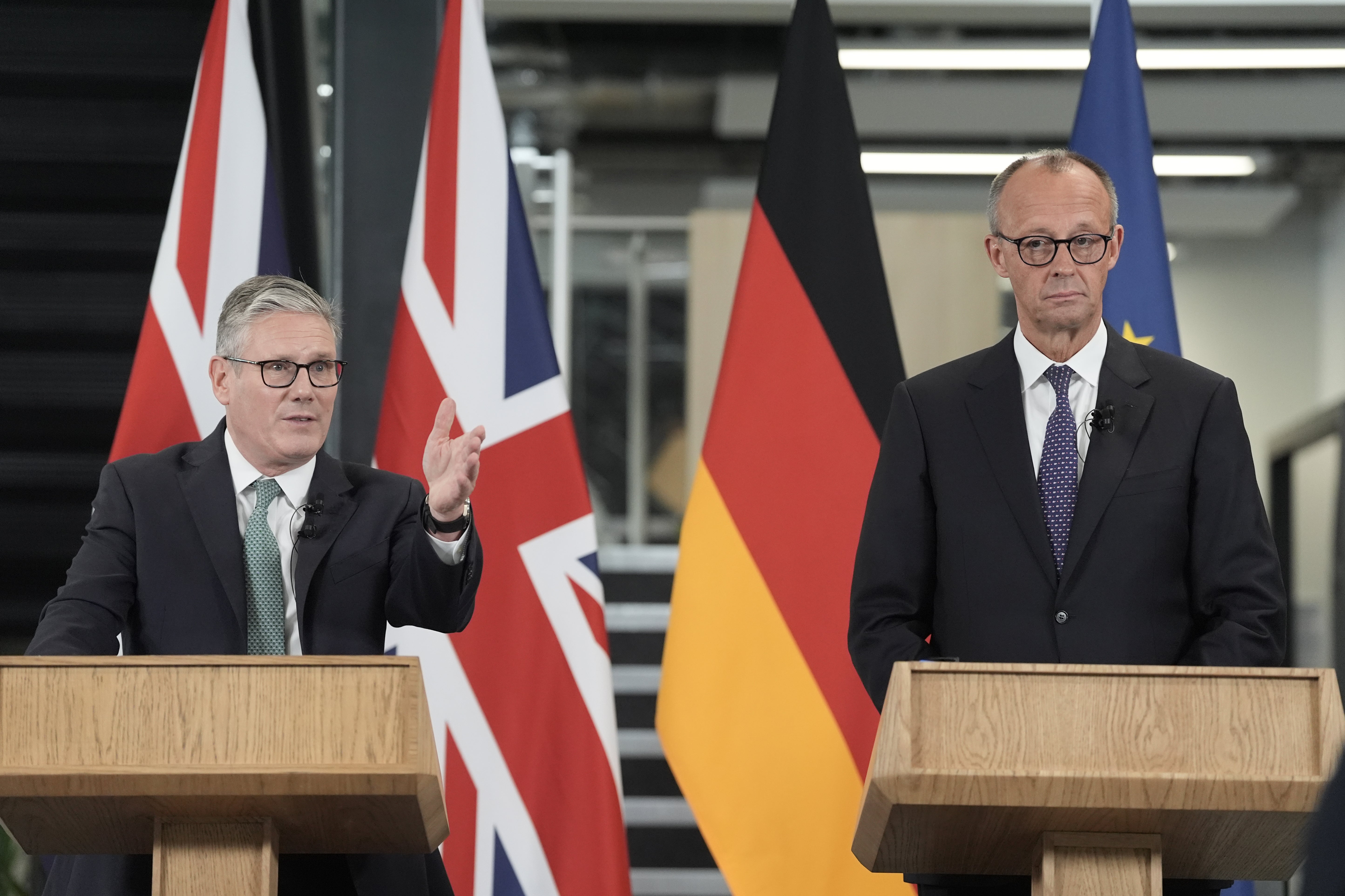 <p>German chancellor Friedrich Merz (right) and Keir Starmer discussed boosting European support for Ukraine</p>