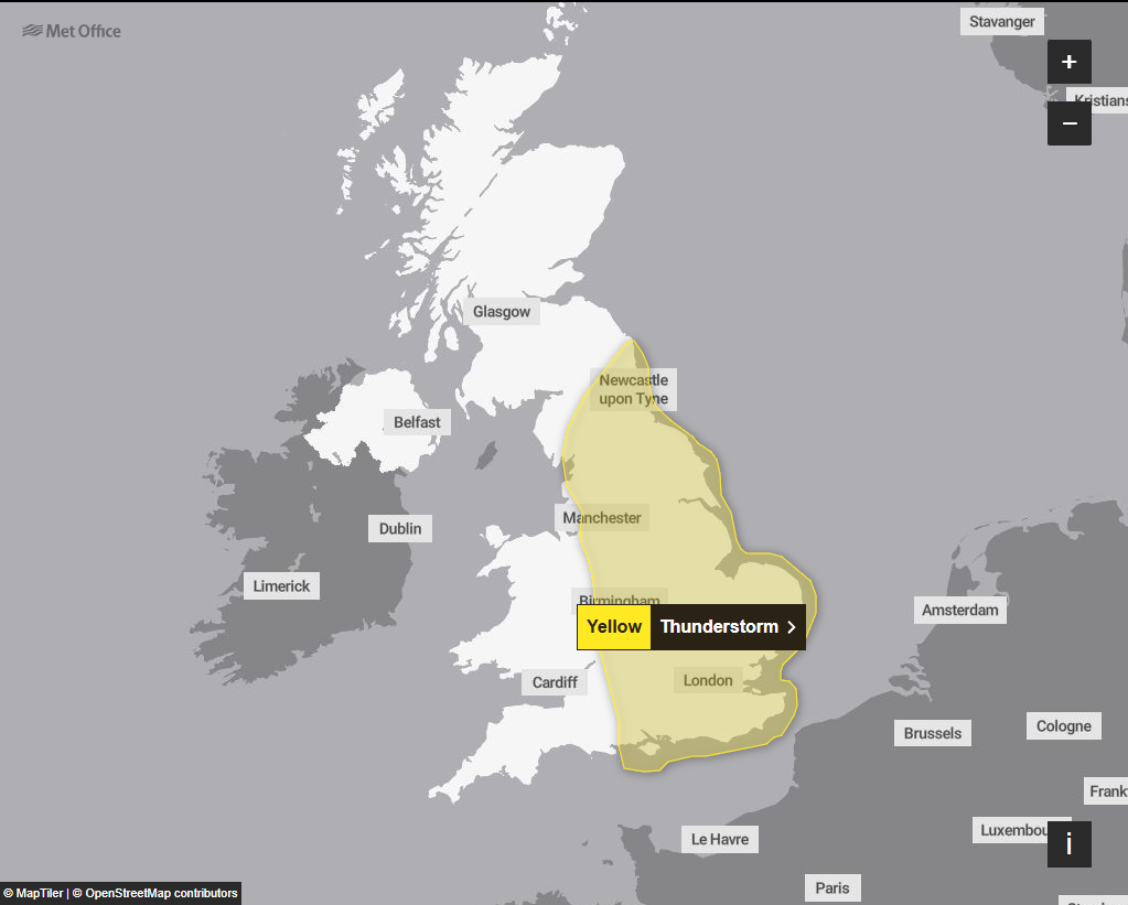 The Met Office says heavy rain is expected across much of England on Saturday