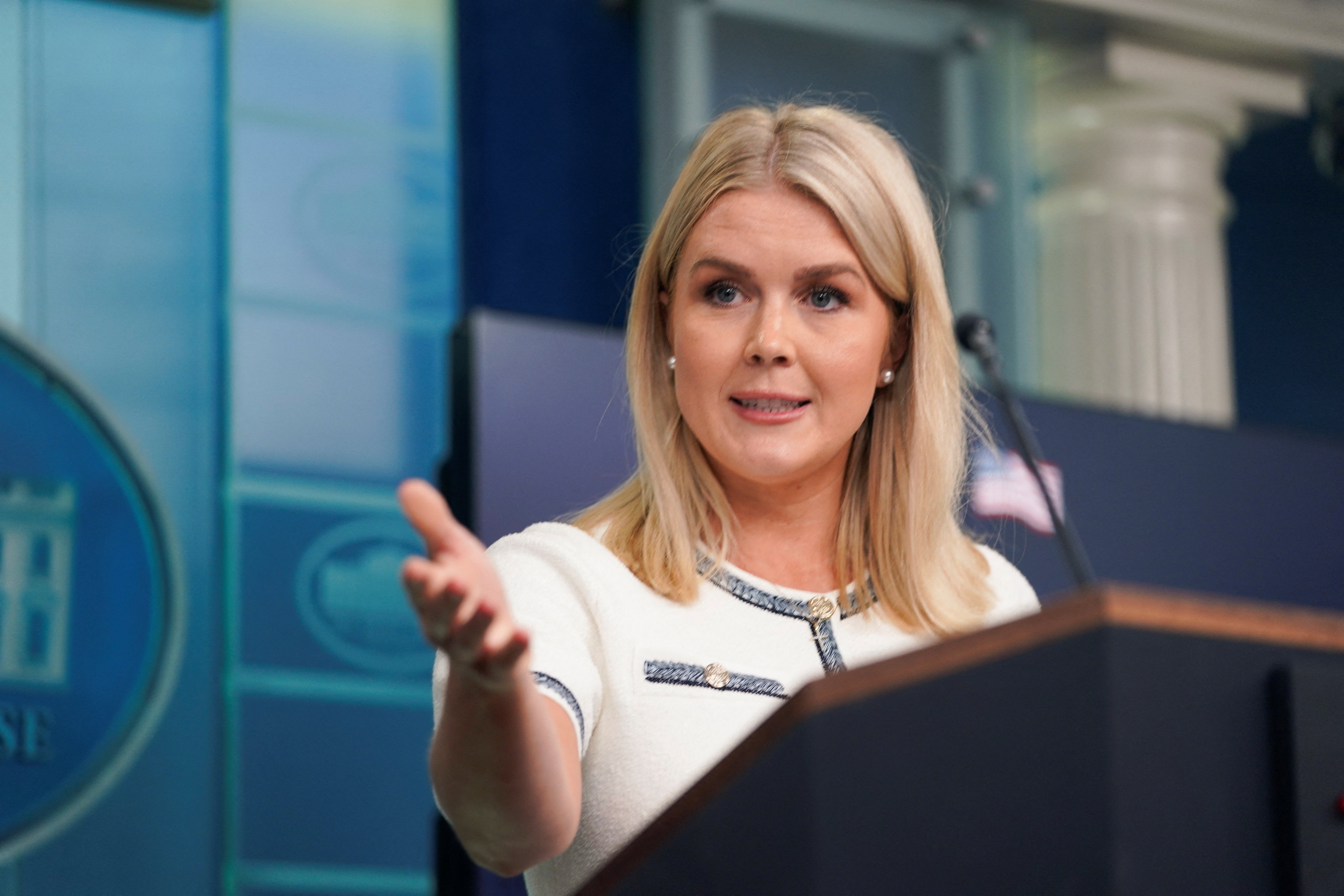 White House Press Secretary Karoline Leavitt holds a press briefing at the White House in Washington, D.C., U.S., July 17, 2025. REUTERS/Nathan Howard
