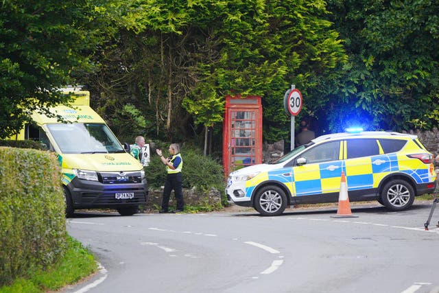 Emergency services near the scene of a bus crash on the A396 Cutcombe Hill near Minehead (Ben Birchall/PA)