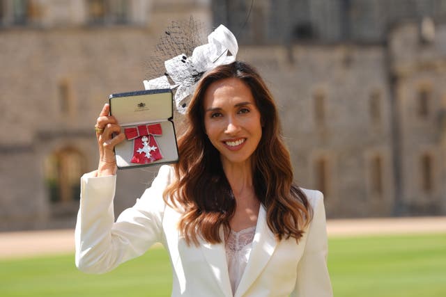 <p>Myleene Klass after being made a Member of the Order of the British Empire (MBE)</p>