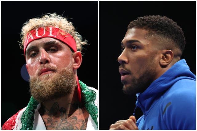 <p>Jake Paul (izquierda) y Anthony Joshua se enfrentarán este fin de semana</p>