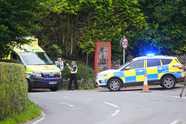 Emergency services near the scene of a bus crash on the A396 Cutcombe Hill, between Wheddon Cross and Timbercombe, near Minehead (Ben Birchall/PA)