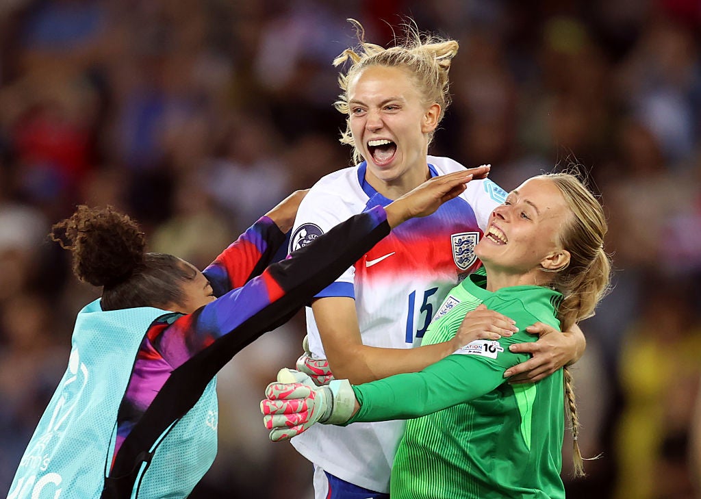 Hannah Hampton (right) was England’s hero in the penalty shoot-out win against Sweden