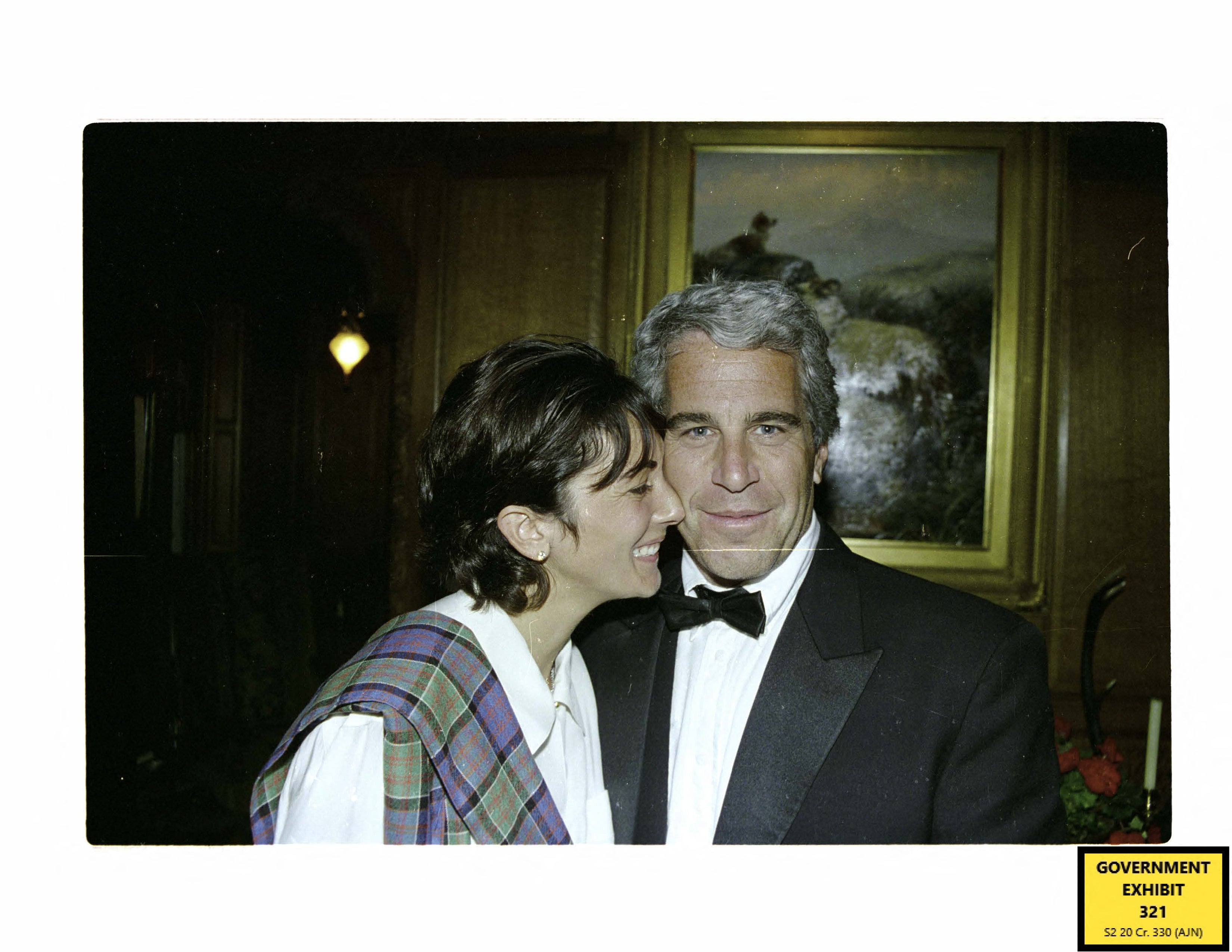 A photo of British socialite Ghislaine Maxwell and financier Jeffrey Epstein presented at trial