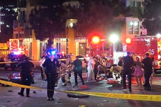 First responders at the scene after a car hit crowds near an East Hollywood nightclub