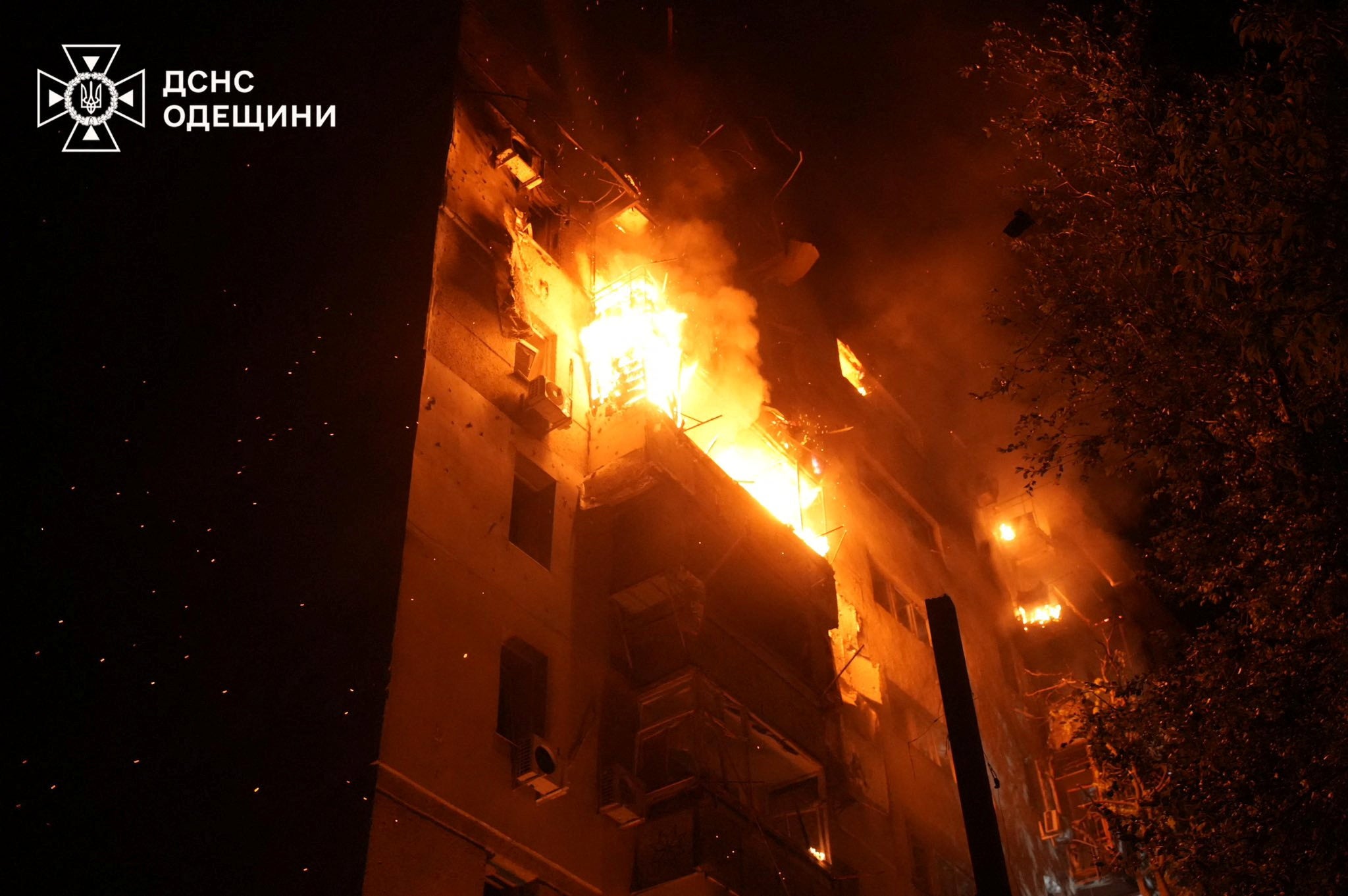A view shows the apartment building hit by a Russian drone strike, amid Russia's attack on Ukraine, in Odesa, Ukraine
