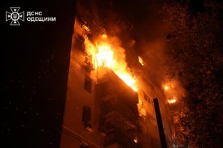 A view shows the apartment building hit by a Russian drone strike, amid Russia's attack on Ukraine, in Odesa, Ukraine