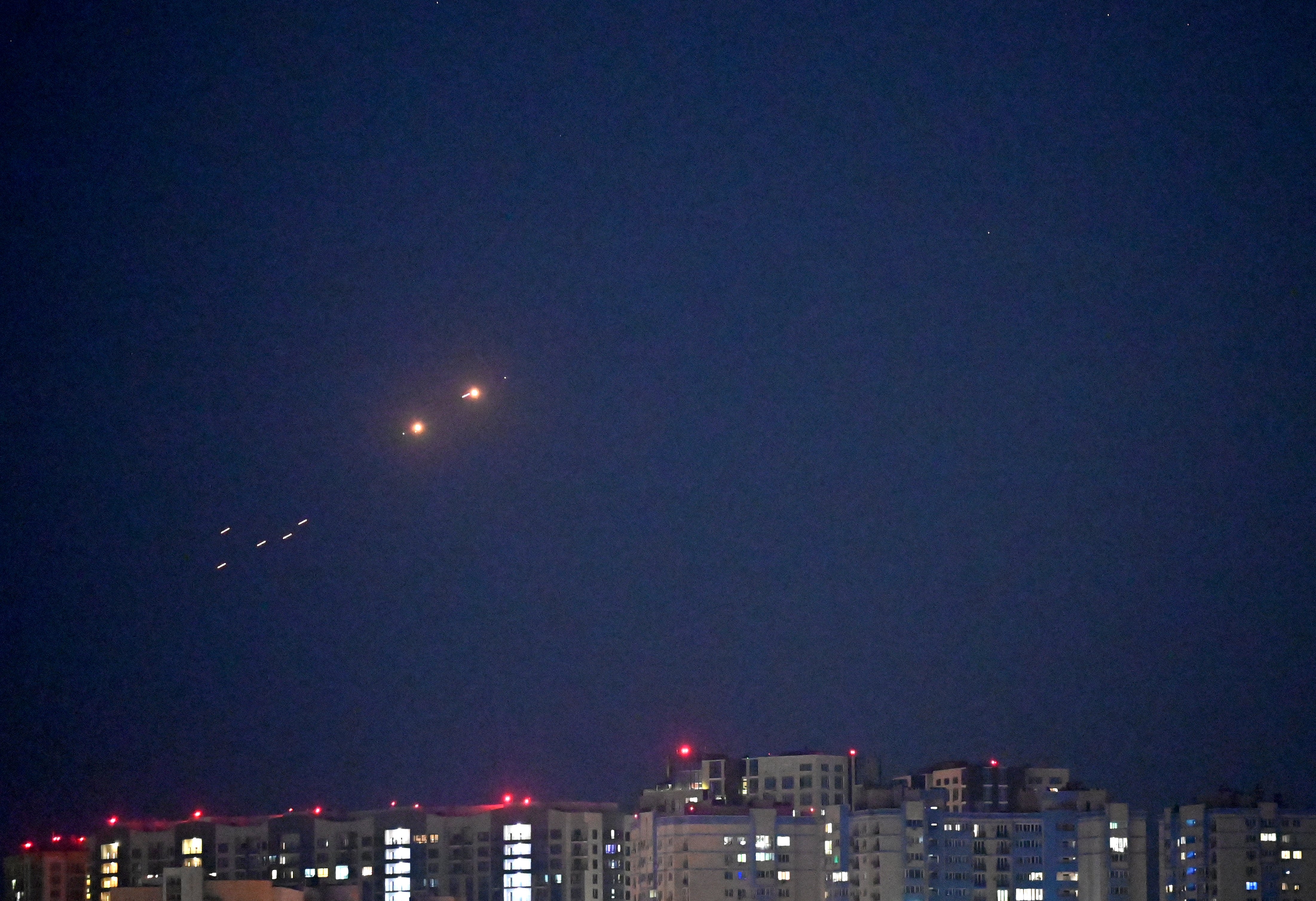 Ukrainian air defences deploy against Russian drones during a drone strike in Kyiv on 18 July