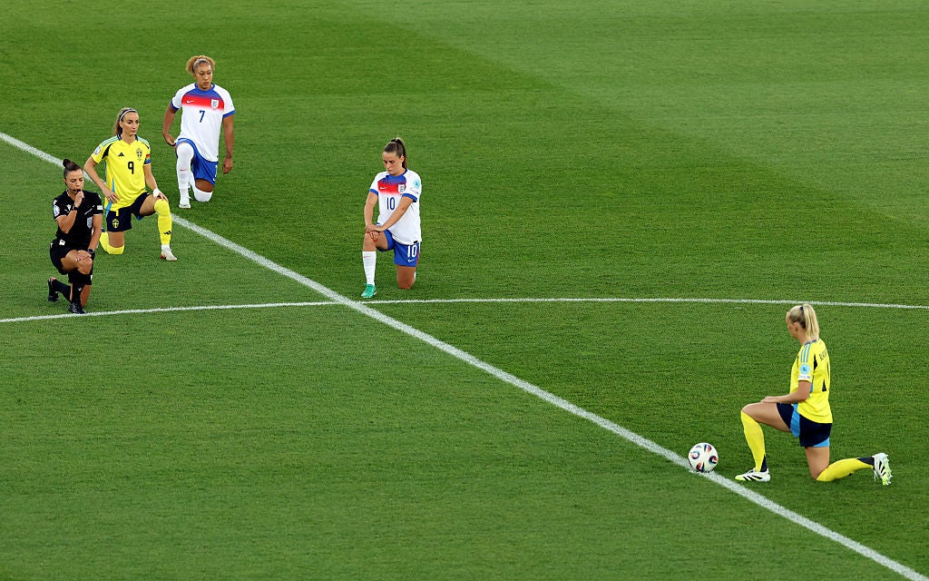 England's players have taken the knee before all four games at Euro 2025 - they were joined by Sweden before their quarter-final