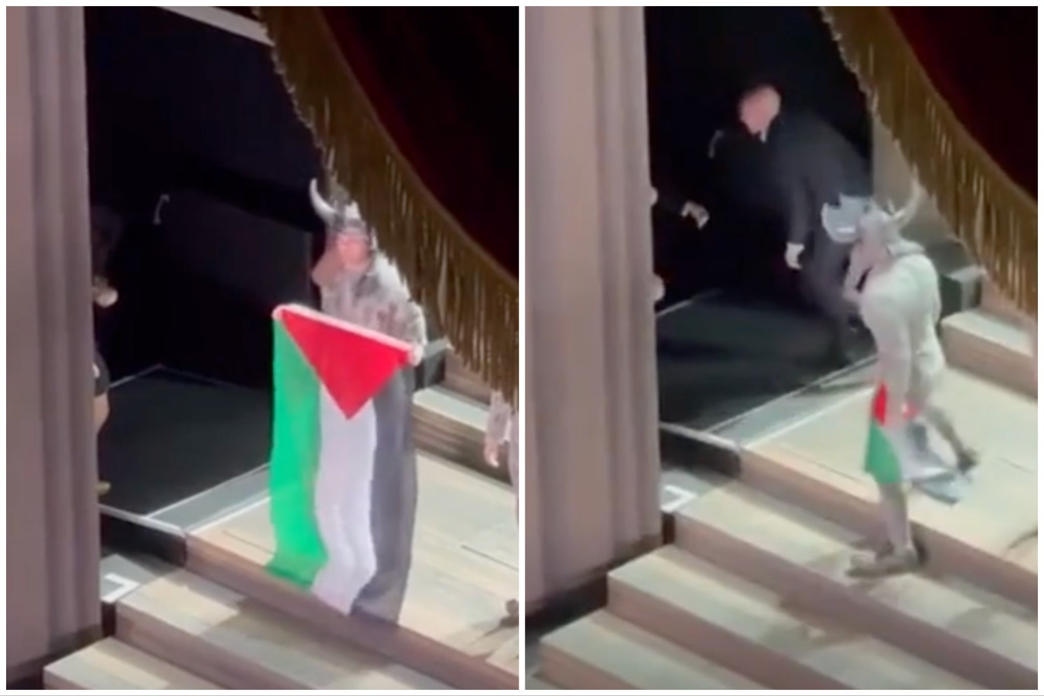 A man has unfurled a Palestine flag at the closing night of ‘Il Trovatore’ in Covent Garden