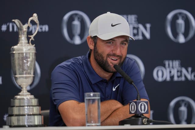 <p>Scottie Scheffler of the United States speak at a press conference after winning the British Open golf championship</p>