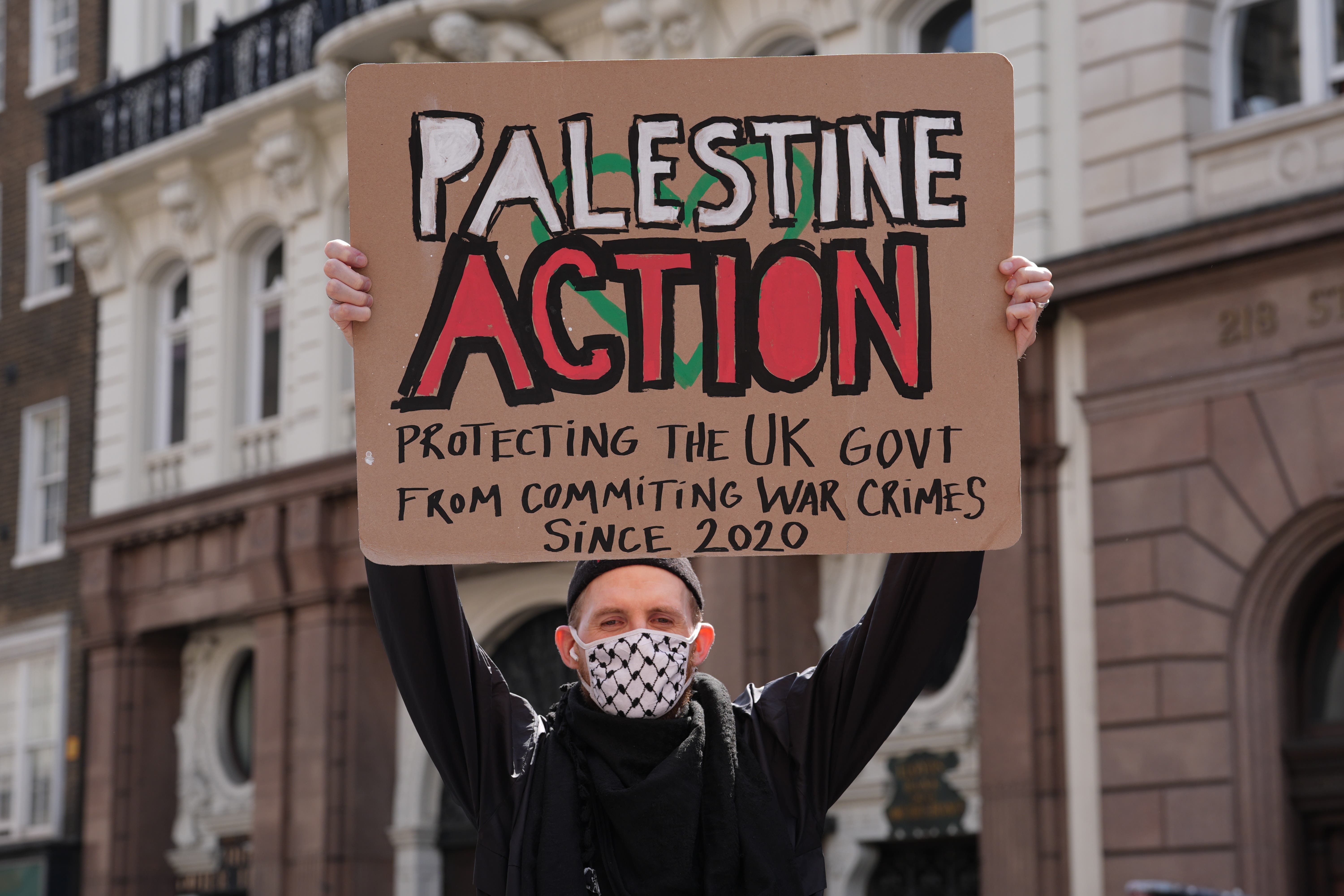 Several protesters demonstrated in support of Palestine Action outside the Royal Courts of Justice on July 4 (Lucy North/PA)