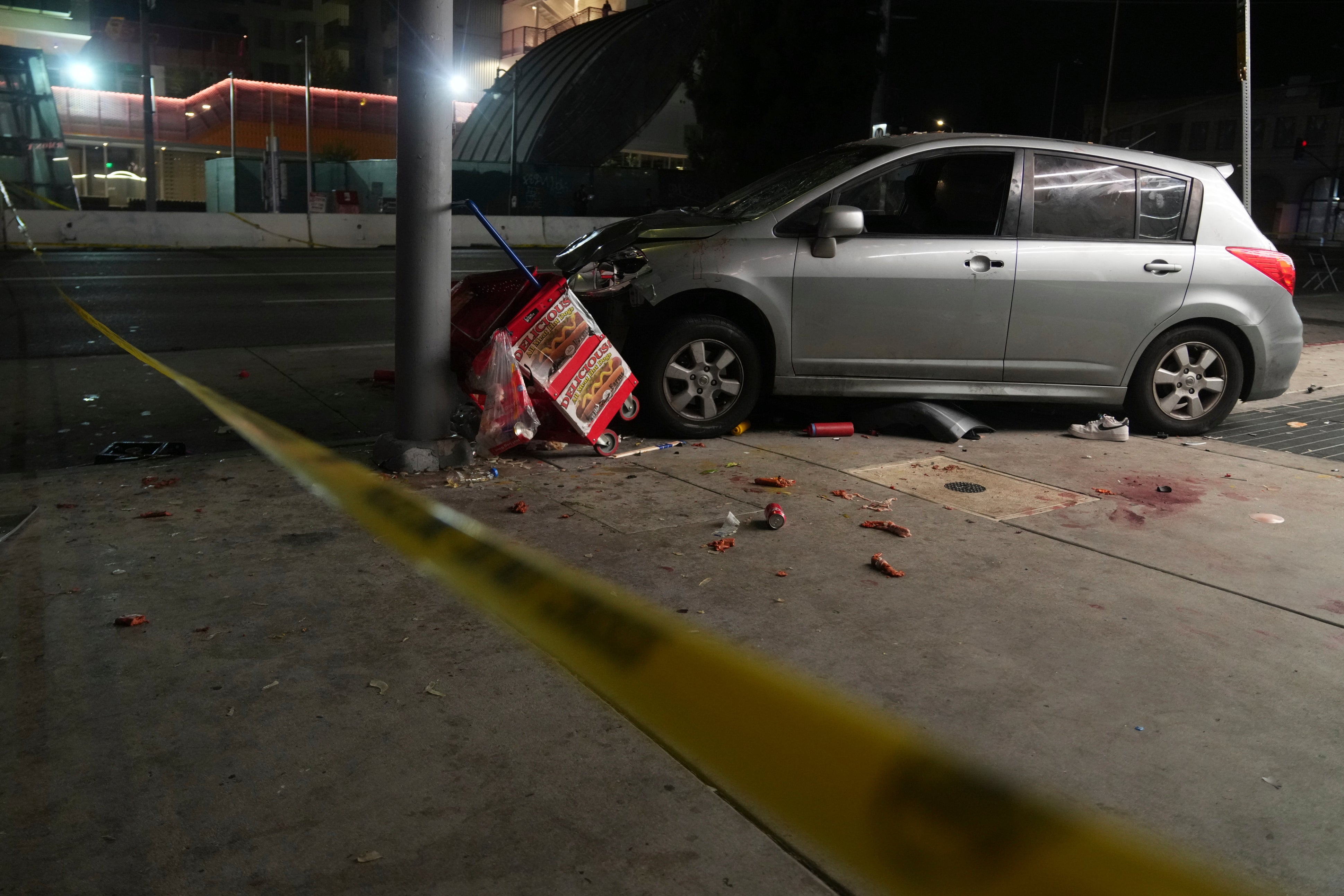 Early Saturday morning, Ramirez is accused of intentionally driving his car onto the sidewalk near The Vermont Hollywood, and the car came to a stop after colliding with several food carts