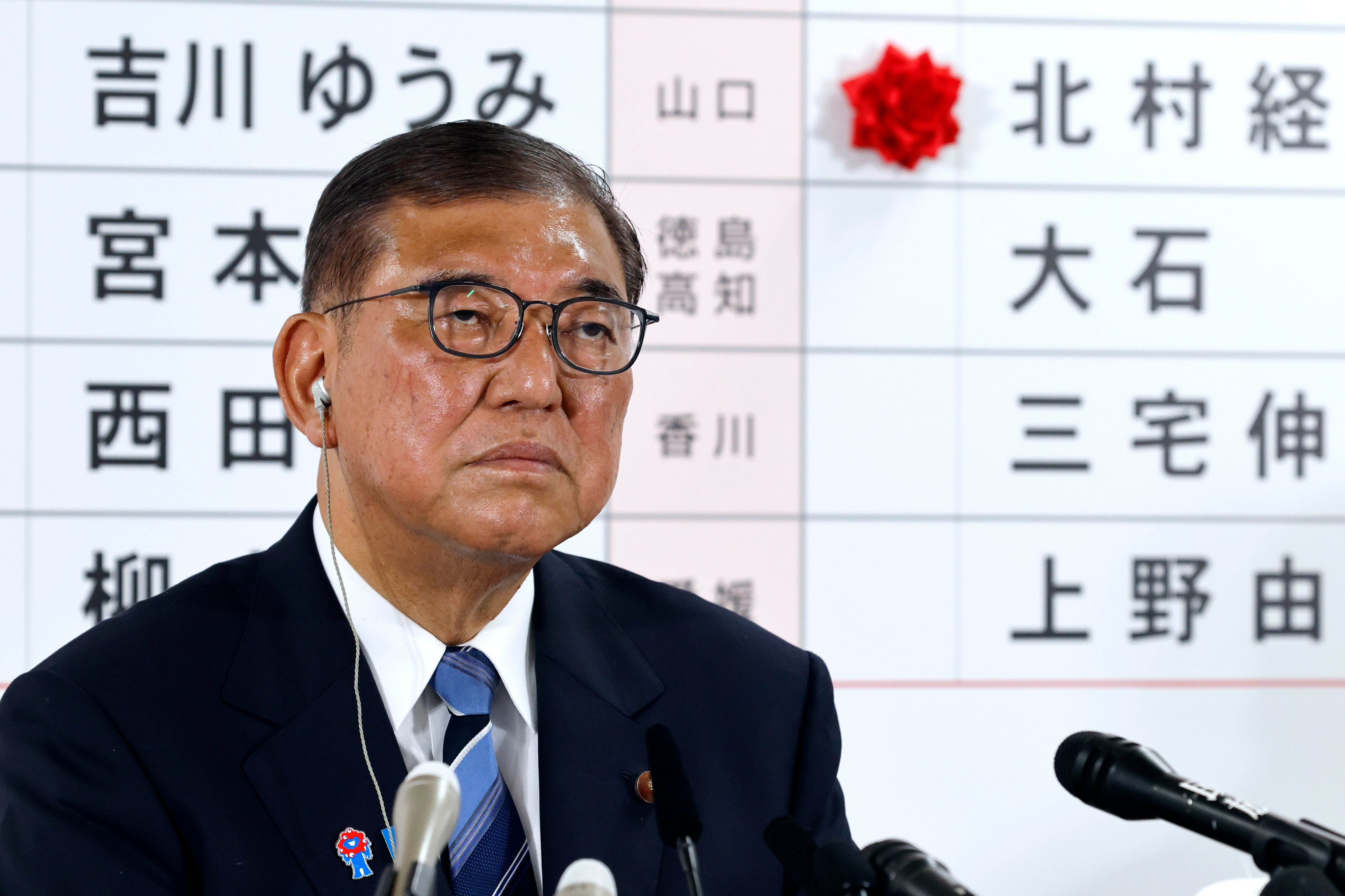 Shigeru Ishiba, Japan's Prime Minister and president of the ruling Liberal Democratic Party (LDP) meets the media at the LDP headquarters in Tokyo, Sunday