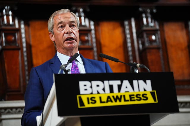 Party leader Nigel Farage speaks during a Reform UK press conference in Royal Horseguards Hotel, London (James Manning/PA)