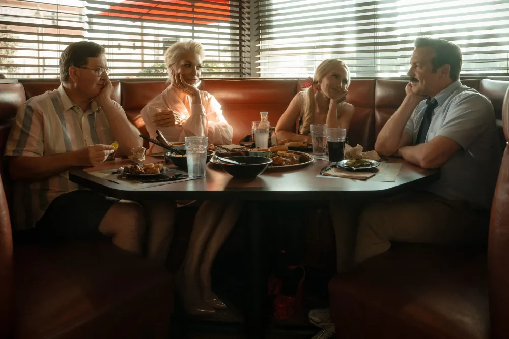 Season four of 'Ted Lasso' will welcome the return of most of its original cast, including (pictured L-R) Jeremy Swift, Hannah Waddingham, Juno Temple, and Jason Sudeikis