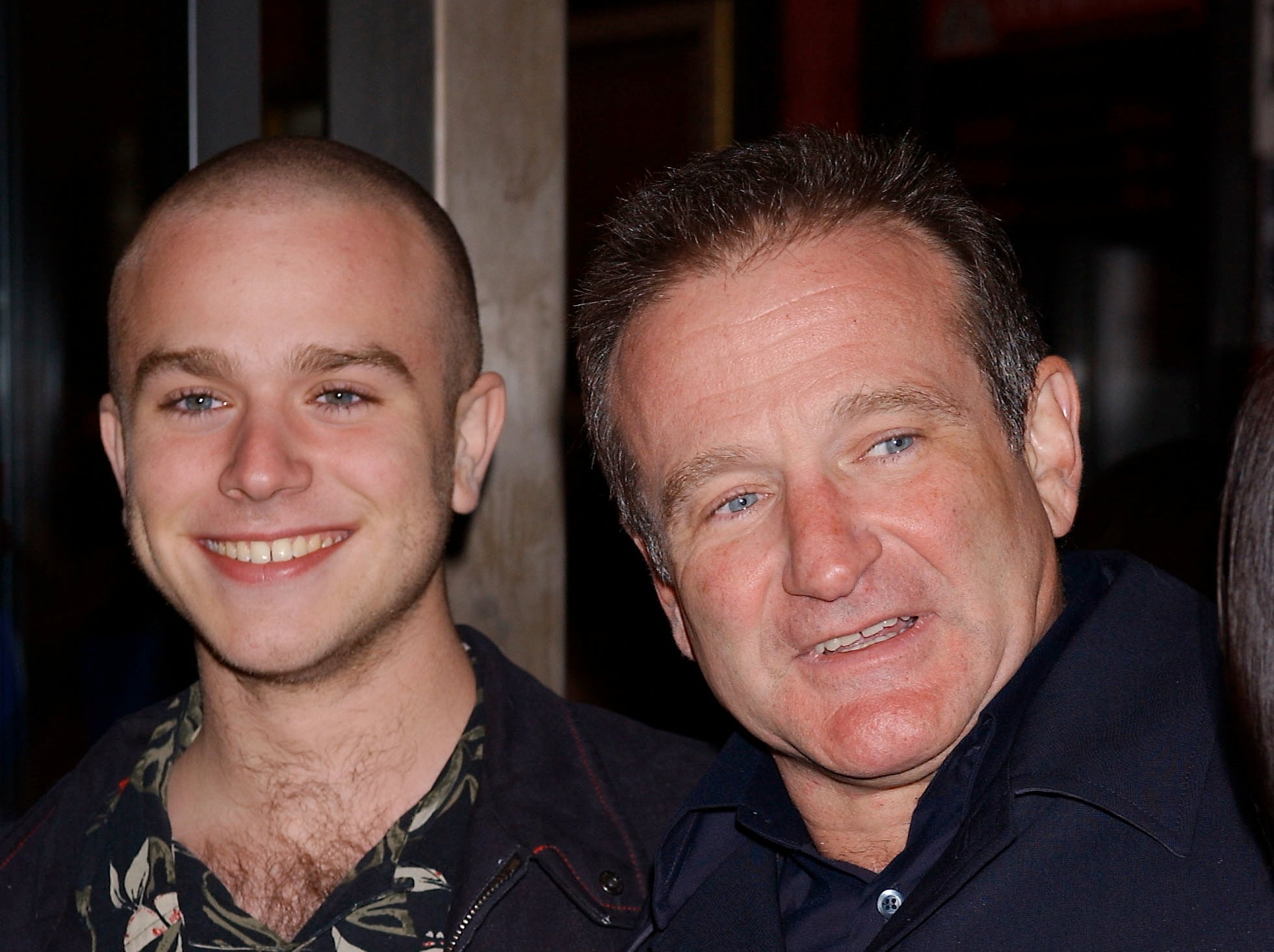 Robin Williams (right) and his eldest son, Zak, in 2002 at New York City's Ziegfeld Theater
