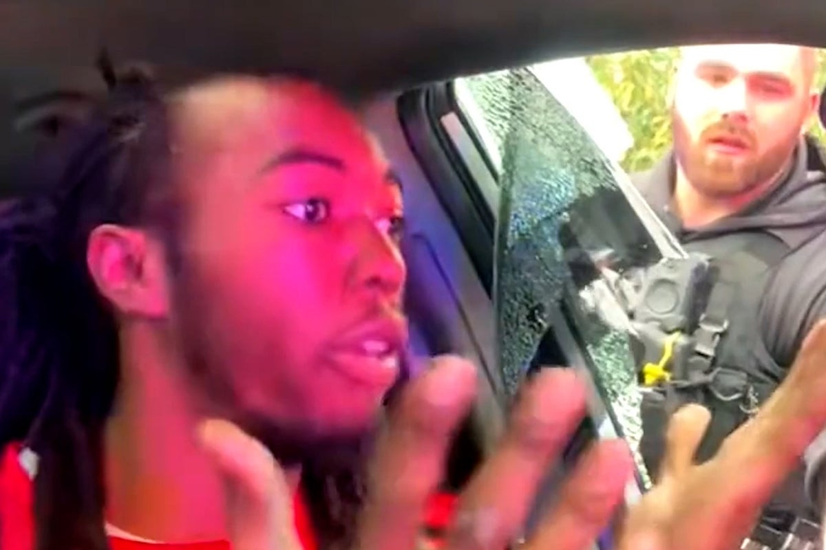 Moment police break black driver’s window and punch him in face for not having headlights on