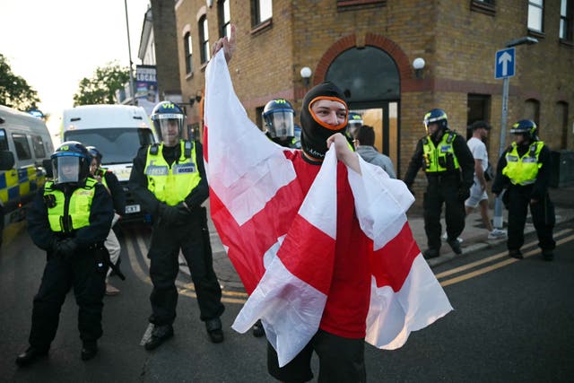 <p>Protests in Epping have turned violent, with police officers injured </p>