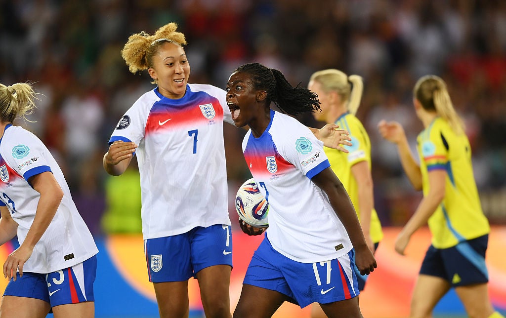 Michelle Agyemang after equalising for England against Sweden in the Euro 2025 quarter-final