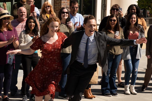 <p>Annalise Basso and Tom Hiddleston in ‘The Life of Chuck’</p>