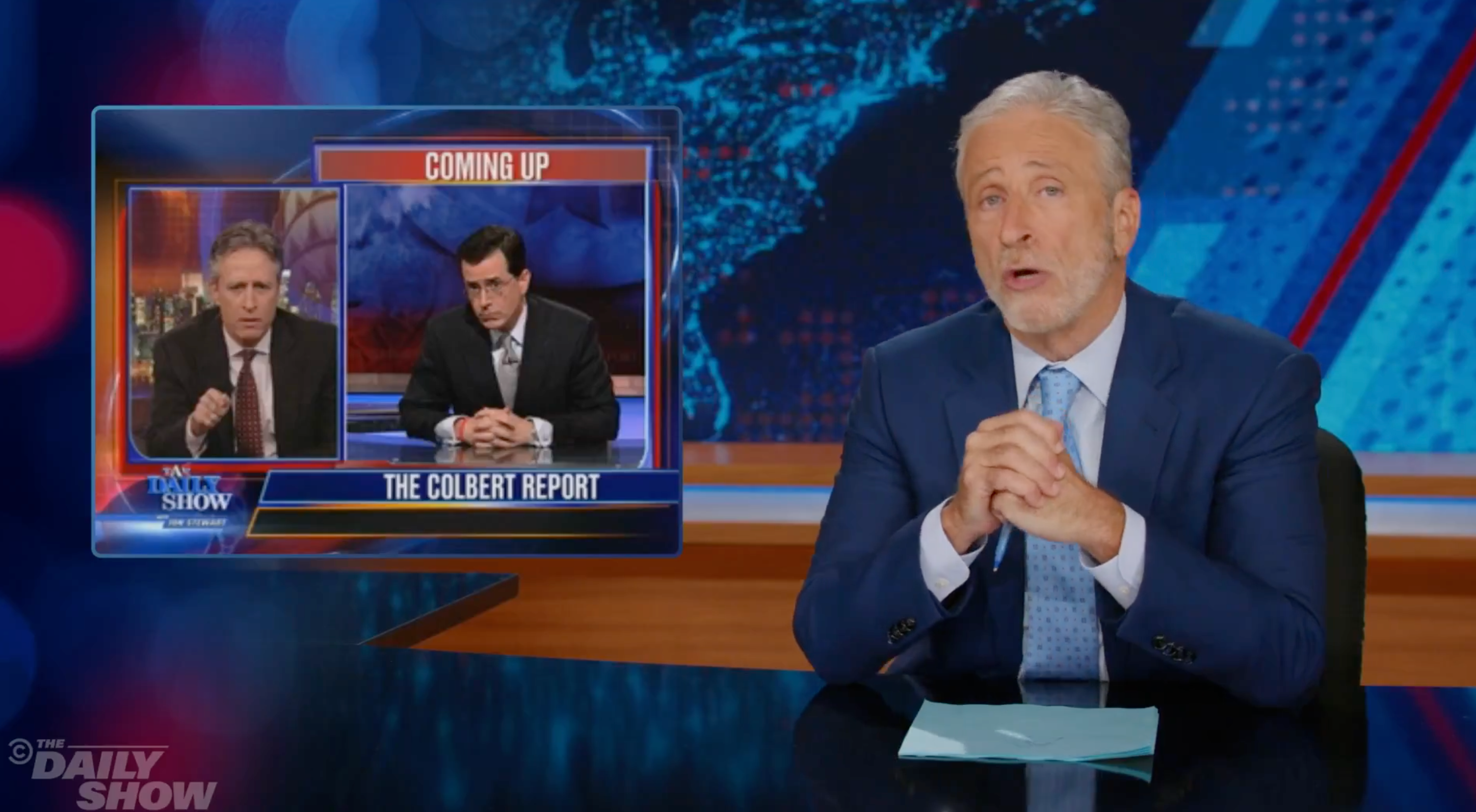 The Daily Show’s Jon Stewart leapt to the defense of Stephen Colbert after his show’s cancellation