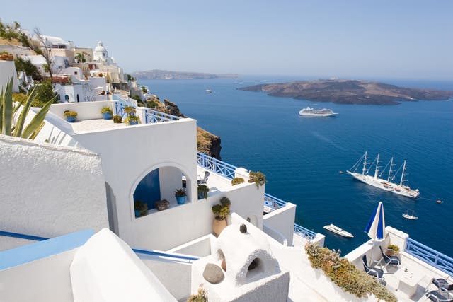 <p>A  Greek island cruise can give you a great view of Santorini</p>