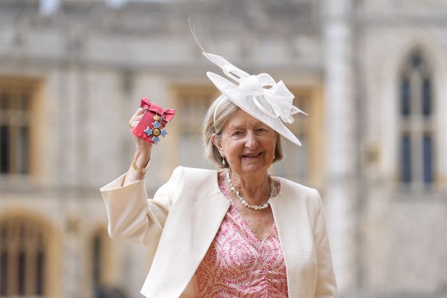 Dr Anita White after being made a CBE at an investiture ceremony at Windsor Castle, Berkshire (Andrew Matthews/PA)