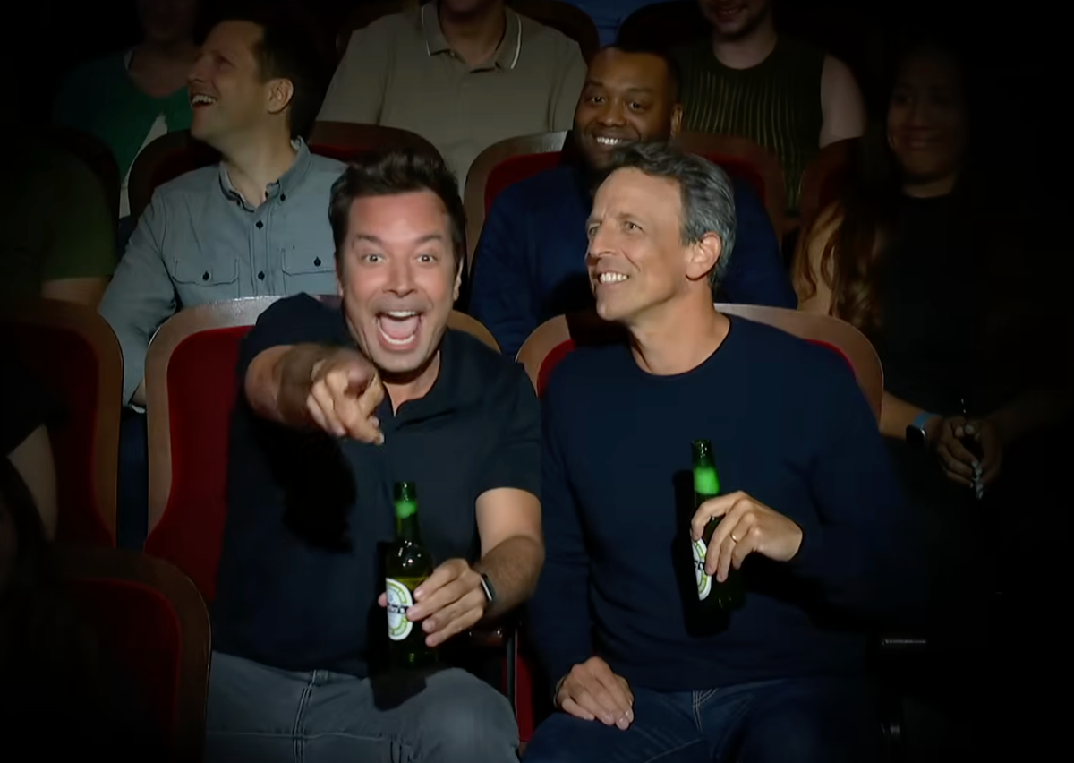 Jimmy Fallon, Seth Meyers and other late night hosts spoof Coldplay kiss cam to call out Colbert cancellation | The Independent