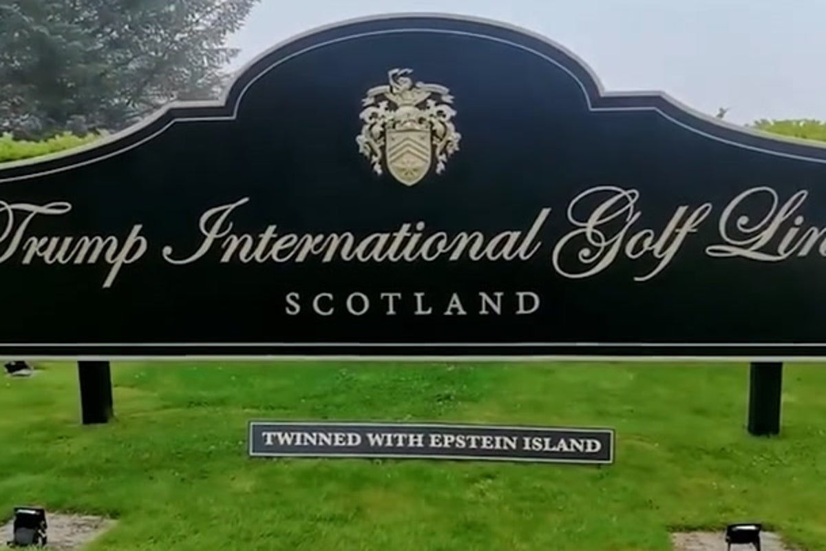‘Twinned with Epstein Island’ sign appears on Trump golf course ahead of state visit