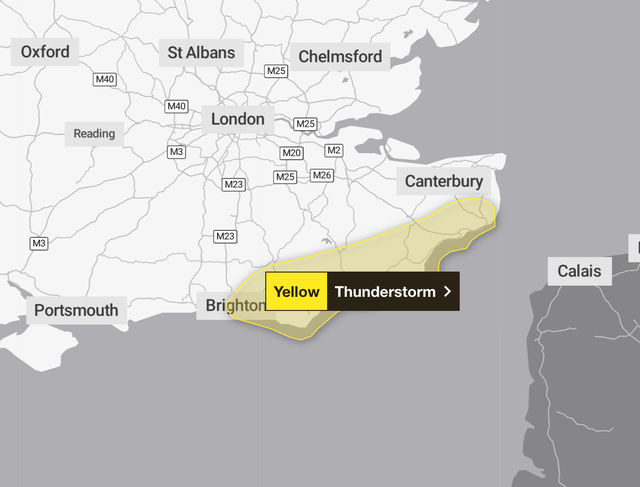 Met Office issues new yellow thunderstorm warning across south of UK ...