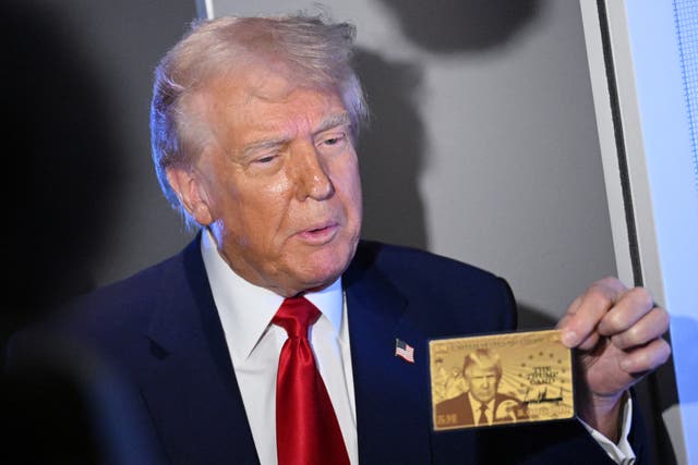 <p>President Donald Trump holds a $5 million Gold Card. More wealthy families could opt for the Gold Card option as birthright citizenship is threatened</p>