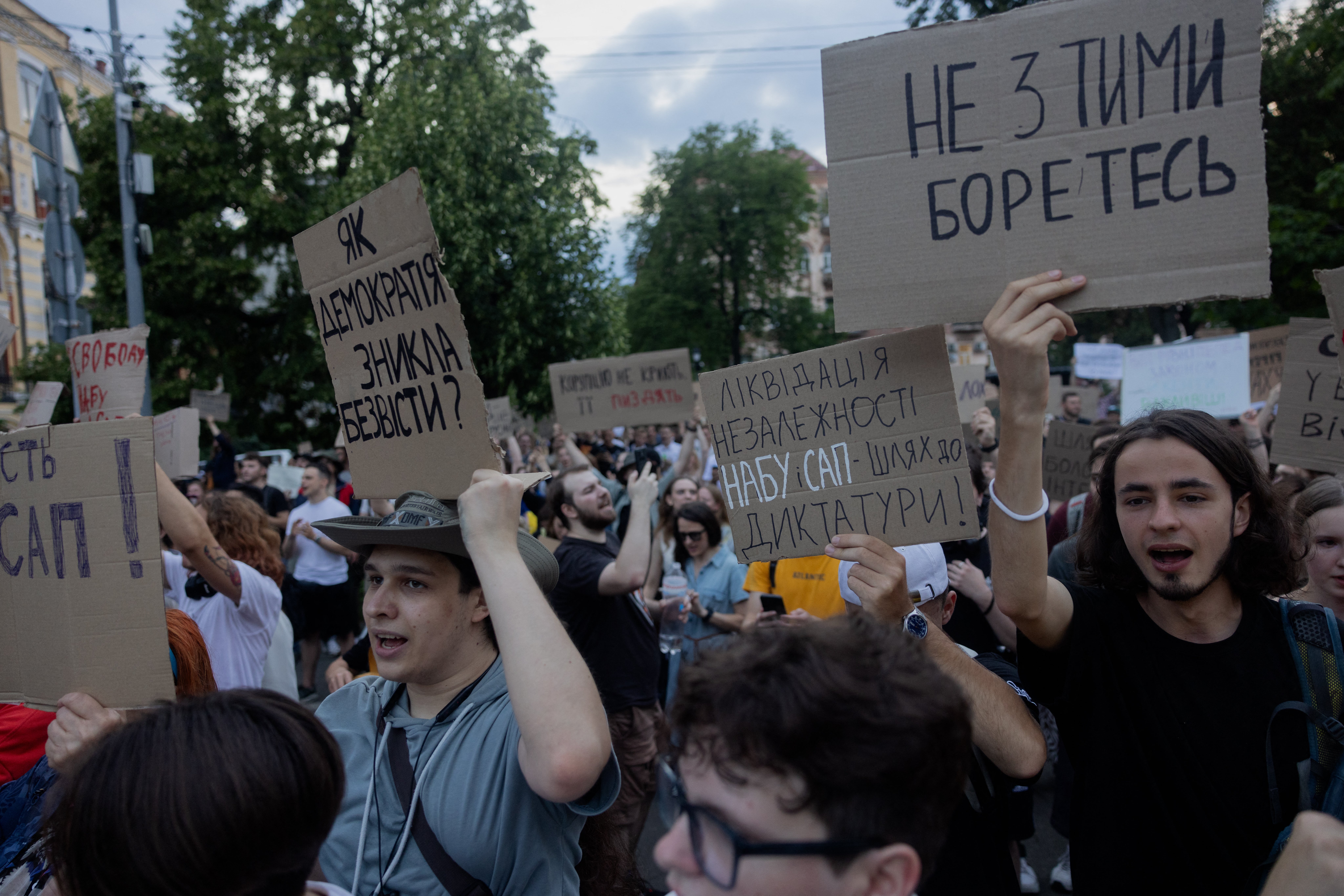 Protesters gather in Kyiv as Ukraine's parliament voted to revoke the autonomy of the two anti-corruption agencies, a move that critics say will allow government meddling in high-profile graft cases