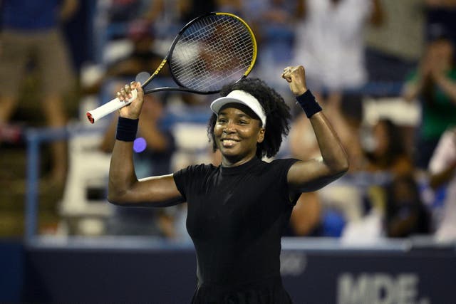 <p>Venus Williams celebrates her win over Peyton Stearns during a match at the Citi Open tennis tournament </p>